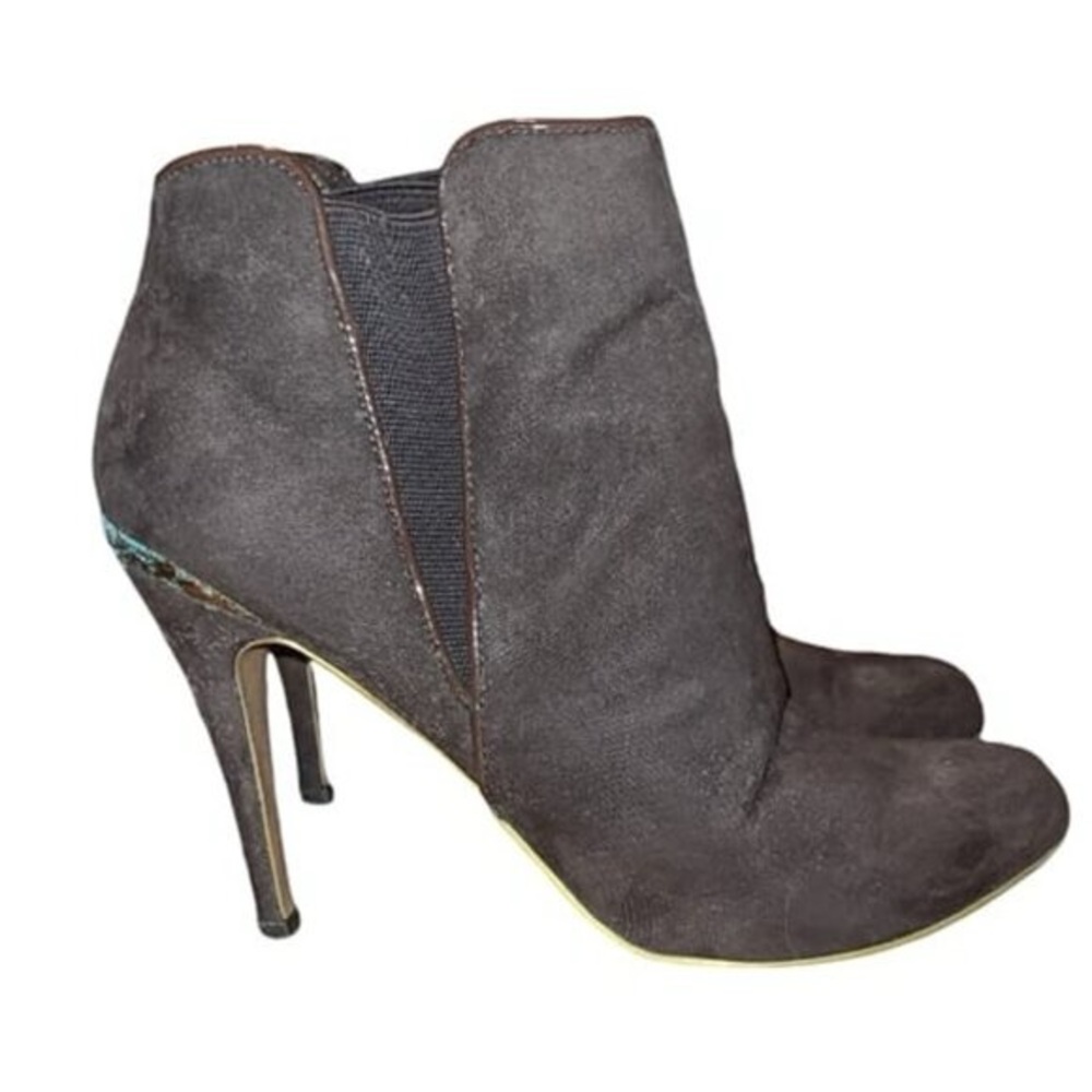 Diba Ankle Booties 4 high heel Dark Brown Boho pull on pointed toe elastic side